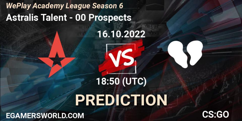 Prognoza Astralis Talent - 00 Prospects. 16.10.2022 at 19:20, Counter-Strike (CS2), WePlay Academy League Season 6