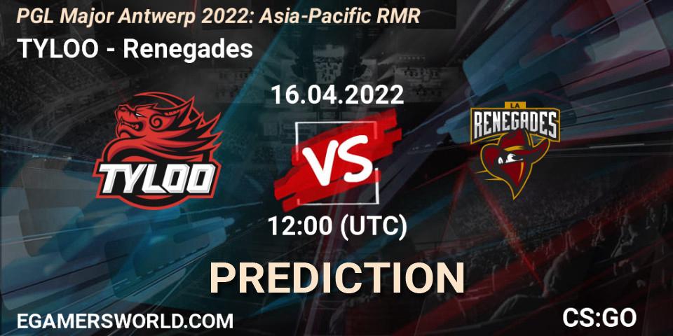 Prognoza TYLOO - Renegades. 16.04.22, CS2 (CS:GO), PGL Major Antwerp 2022: Asia-Pacific RMR