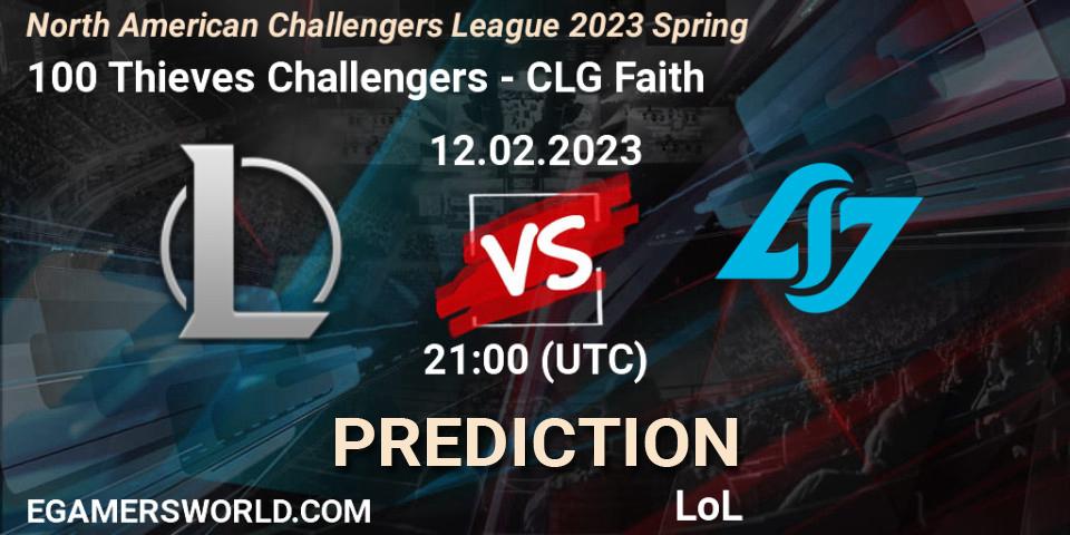Prognoza 100 Thieves Challengers - CLG Faith. 12.02.2023 at 21:00, LoL, NACL 2023 Spring - Group Stage