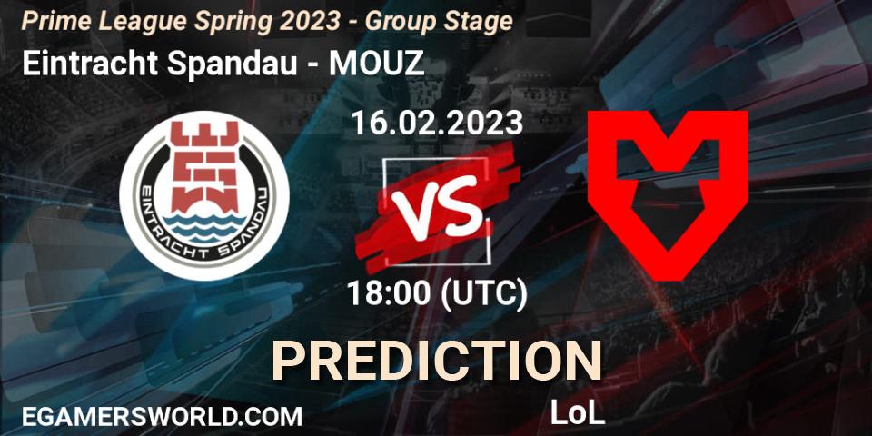 Prognoza Eintracht Spandau - MOUZ. 16.02.2023 at 19:00, LoL, Prime League Spring 2023 - Group Stage