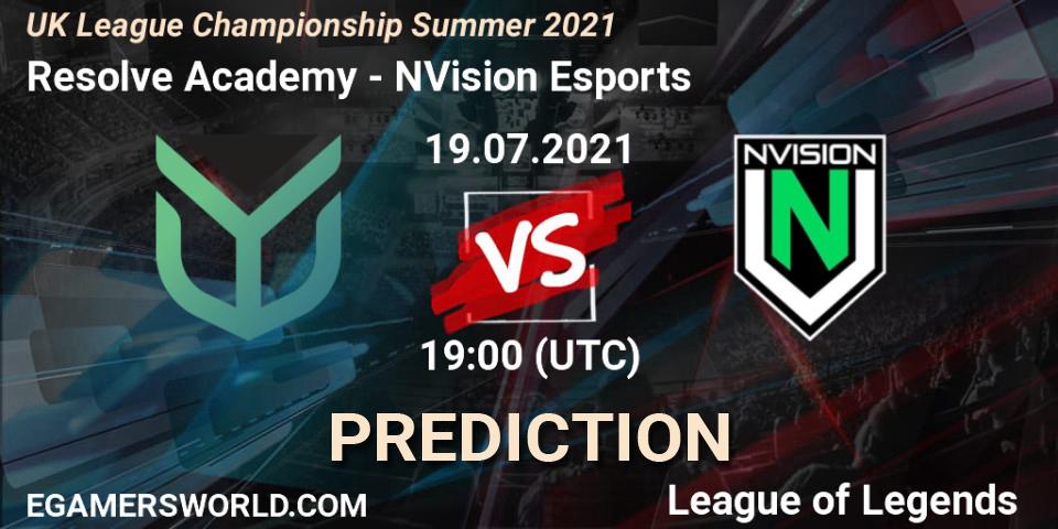 Prognoza Resolve Academy - NVision Esports. 19.07.2021 at 19:00, LoL, UK League Championship Summer 2021
