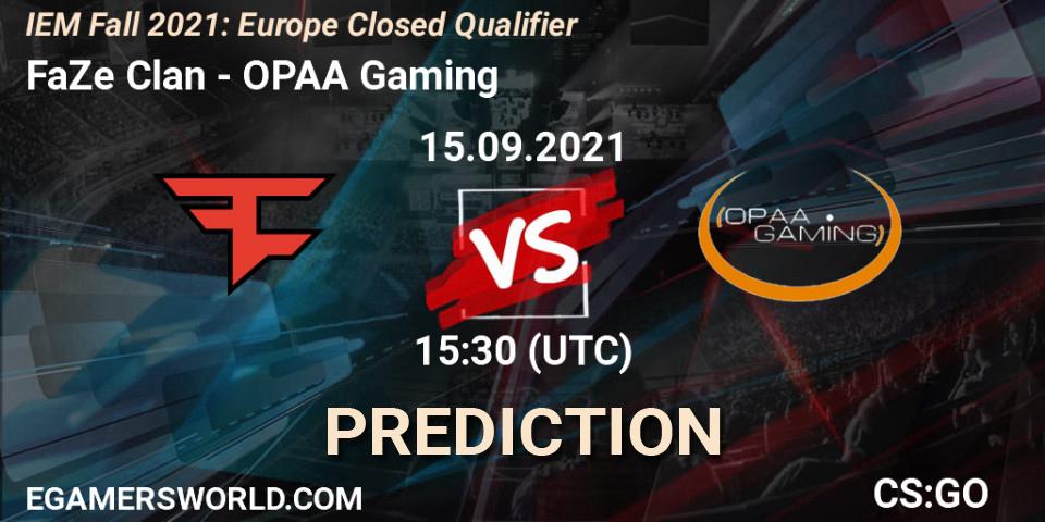 Prognoza FaZe Clan - OPAA Gaming. 15.09.2021 at 15:30, Counter-Strike (CS2), IEM Fall 2021: Europe Closed Qualifier