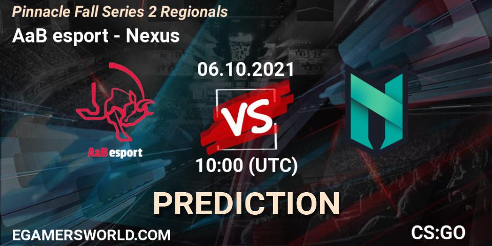Prognoza AaB esport - Nexus. 06.10.2021 at 10:05, Counter-Strike (CS2), Pinnacle Fall Series 2 Regionals