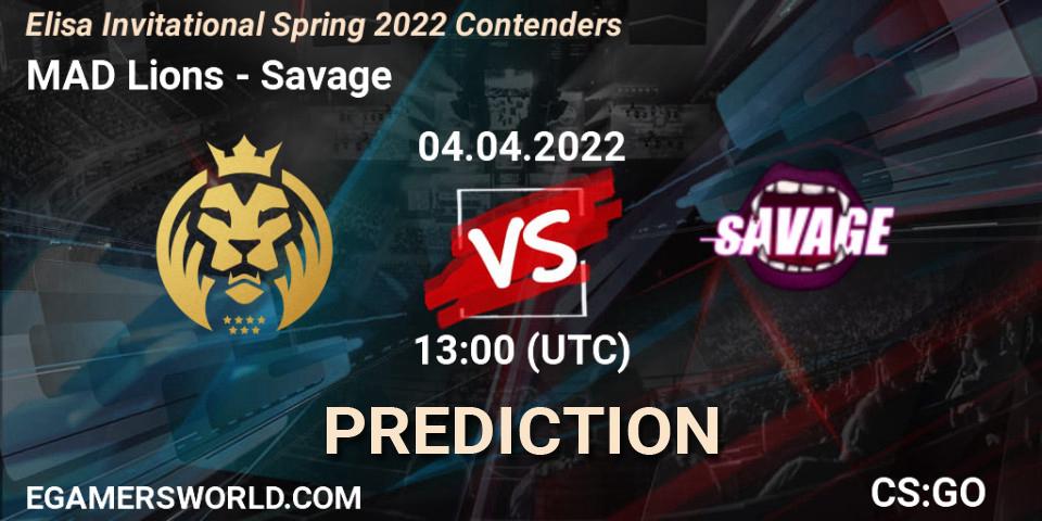 Prognoza MAD Lions - Savage. 04.04.22, CS2 (CS:GO), Elisa Invitational Spring 2022 Contenders