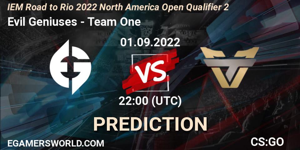 Prognoza Evil Geniuses - Team One. 01.09.2022 at 22:00, Counter-Strike (CS2), IEM Road to Rio 2022 North America Open Qualifier 2