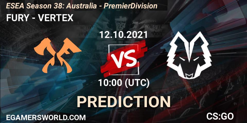 Prognoza FURY - VERTEX. 12.10.21, CS2 (CS:GO), ESEA Season 38: Australia - Premier Division