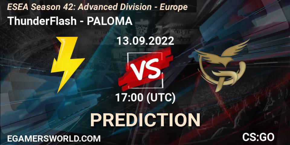 Prognoza ThunderFlash - PALOMA. 13.09.2022 at 17:00, Counter-Strike (CS2), ESEA Season 42: Advanced Division - Europe
