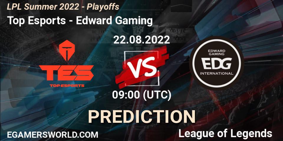 Prognoza Top Esports - Edward Gaming. 22.08.2022 at 09:00, LoL, LPL Summer 2022 - Playoffs