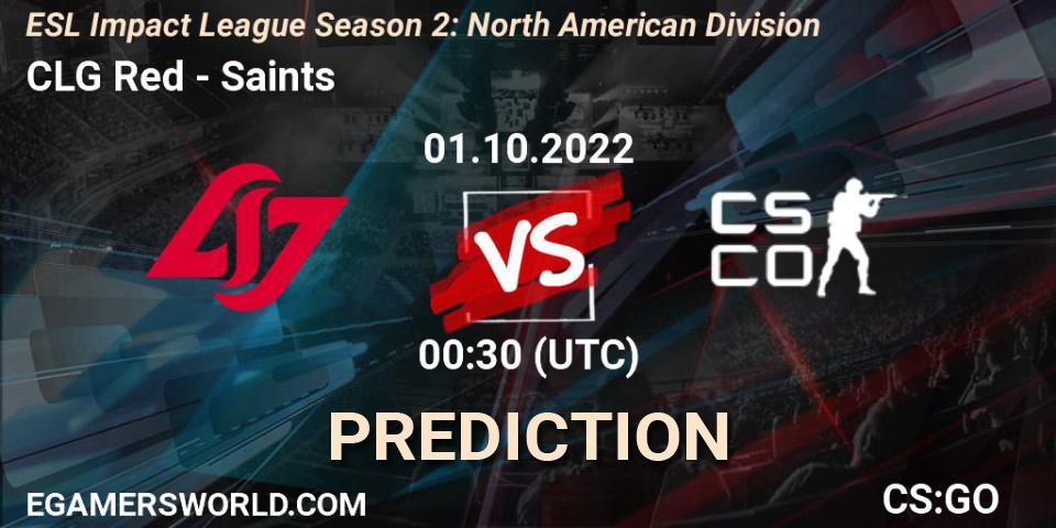 Prognoza CLG Red - Saints. 01.10.2022 at 00:30, Counter-Strike (CS2), ESL Impact League Season 2: North American Division