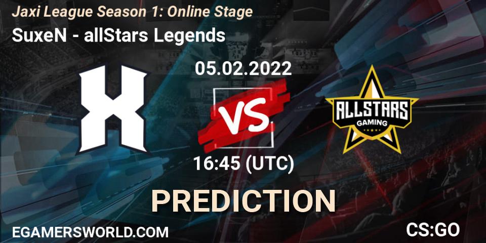 Prognoza SuxeN - allStars Gaming. 05.02.2022 at 16:45, Counter-Strike (CS2), Jaxi League Season 1: Online Stage