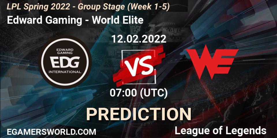 Prognoza Edward Gaming - World Elite. 12.02.2022 at 07:00, LoL, LPL Spring 2022 - Group Stage (Week 1-5)