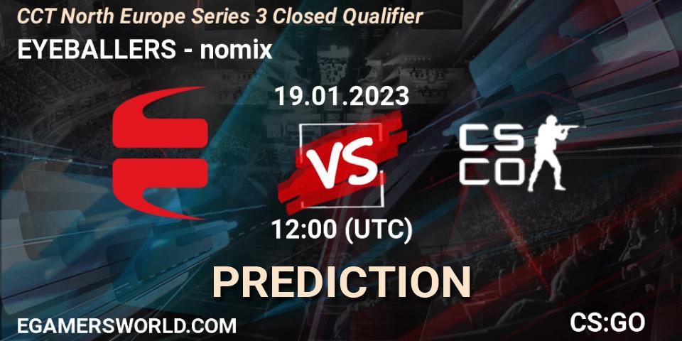 Prognoza EYEBALLERS - nomix. 19.01.2023 at 12:30, Counter-Strike (CS2), CCT North Europe Series 3 Closed Qualifier