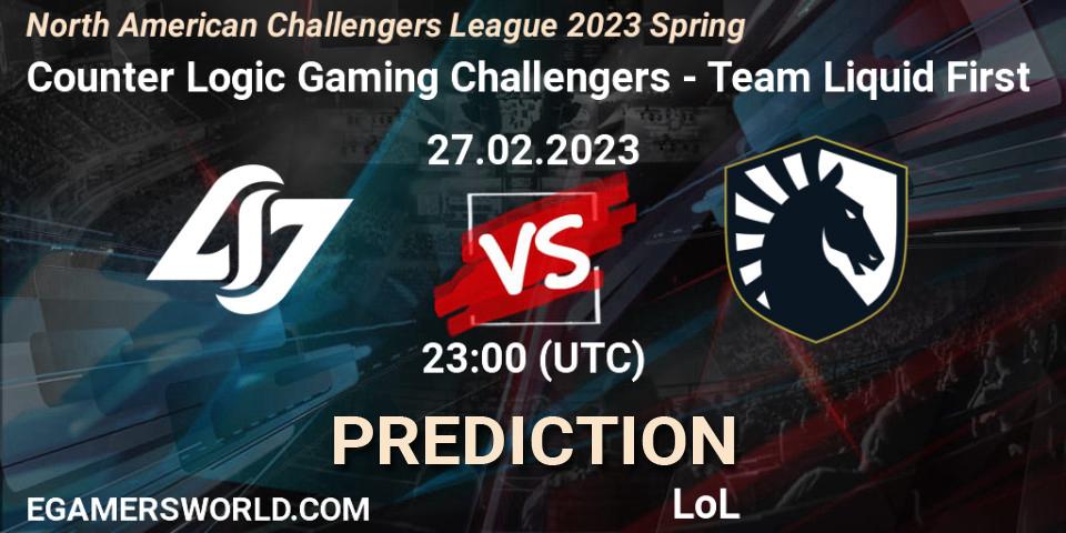 Prognoza Counter Logic Gaming Challengers - Team Liquid First. 27.02.23, LoL, NACL 2023 Spring - Group Stage
