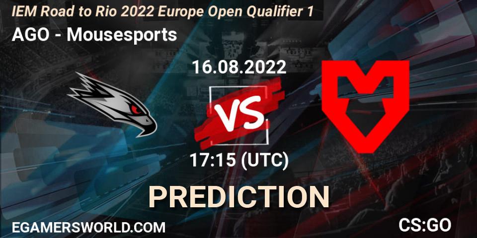 Prognoza AGO - Mousesports. 16.08.2022 at 17:15, Counter-Strike (CS2), IEM Road to Rio 2022 Europe Open Qualifier 1