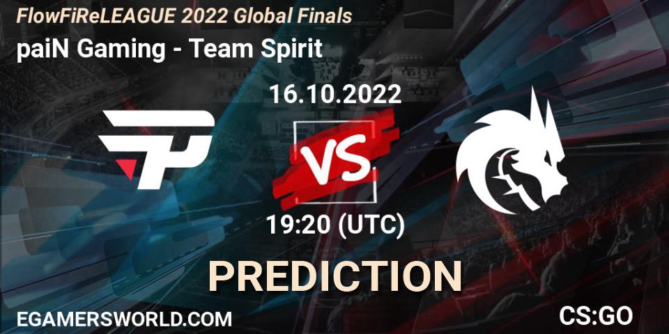 Prognoza paiN Gaming - Team Spirit. 16.10.2022 at 19:20, Counter-Strike (CS2), FlowFiReLEAGUE 2022 Global Finals