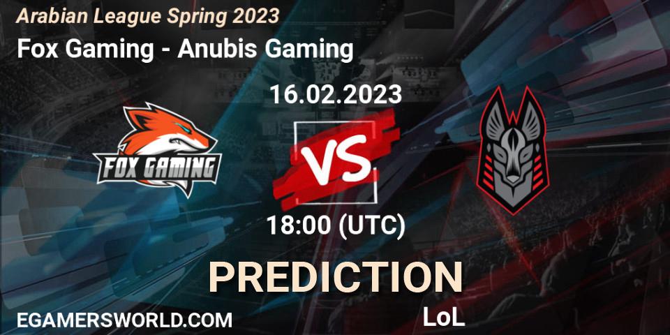 Prognoza Fox Gaming - Anubis Gaming. 16.02.2023 at 18:00, LoL, Arabian League Spring 2023