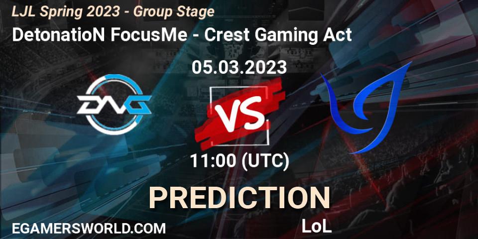 Prognoza DetonatioN FocusMe - Crest Gaming Act. 05.03.2023 at 11:00, LoL, LJL Spring 2023 - Group Stage