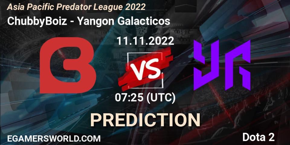 Prognoza ChubbyBoiz - Yangon Galacticos. 11.11.2022 at 07:25, Dota 2, Asia Pacific Predator League 2022