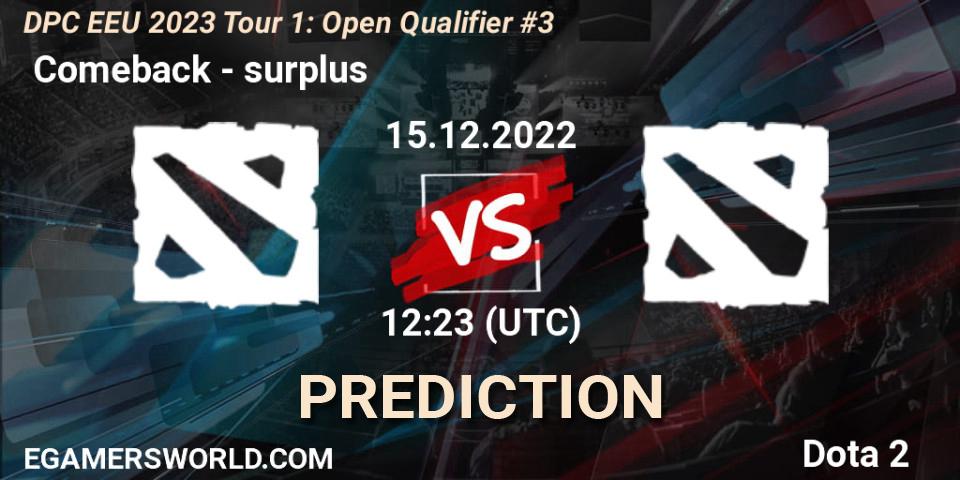 Prognoza Comeback - surplus. 15.12.2022 at 12:23, Dota 2, DPC EEU 2023 Tour 1: Open Qualifier #3
