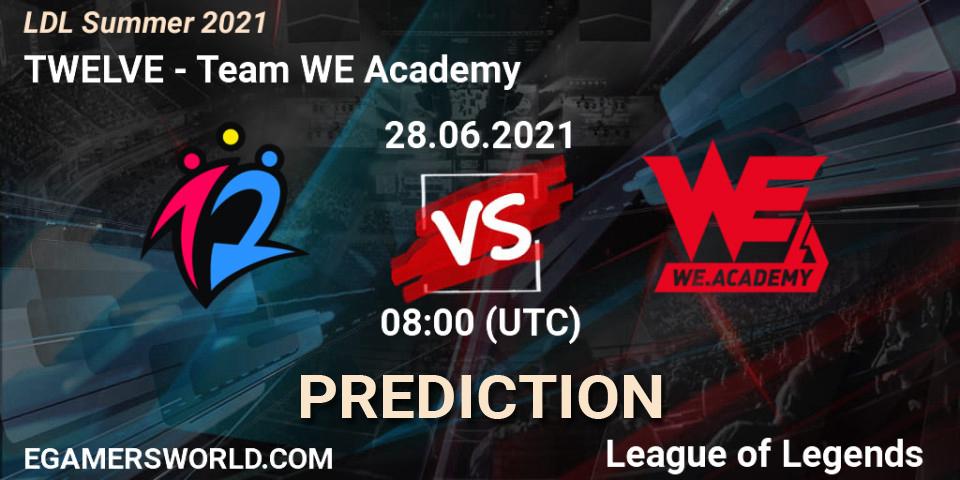 Prognoza TWELVE - Team WE Academy. 28.06.2021 at 09:30, LoL, LDL Summer 2021