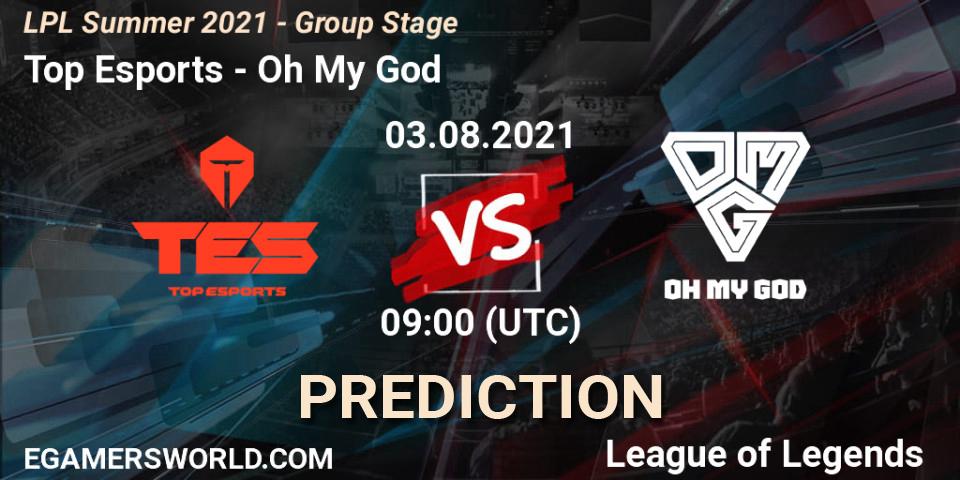 Prognoza Top Esports - Oh My God. 03.08.2021 at 09:00, LoL, LPL Summer 2021 - Group Stage