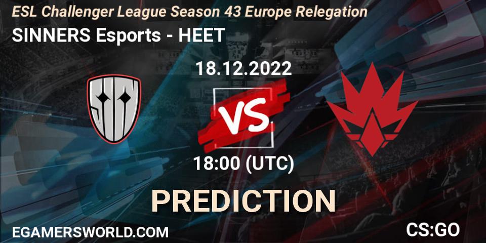 Prognoza SINNERS Esports - HEET. 18.12.2022 at 18:00, Counter-Strike (CS2), ESL Challenger League Season 43 Europe Relegation