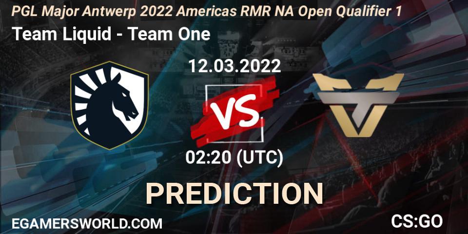 Prognoza Team Liquid - Team One. 12.03.2022 at 02:20, Counter-Strike (CS2), PGL Major Antwerp 2022 Americas RMR NA Open Qualifier 1