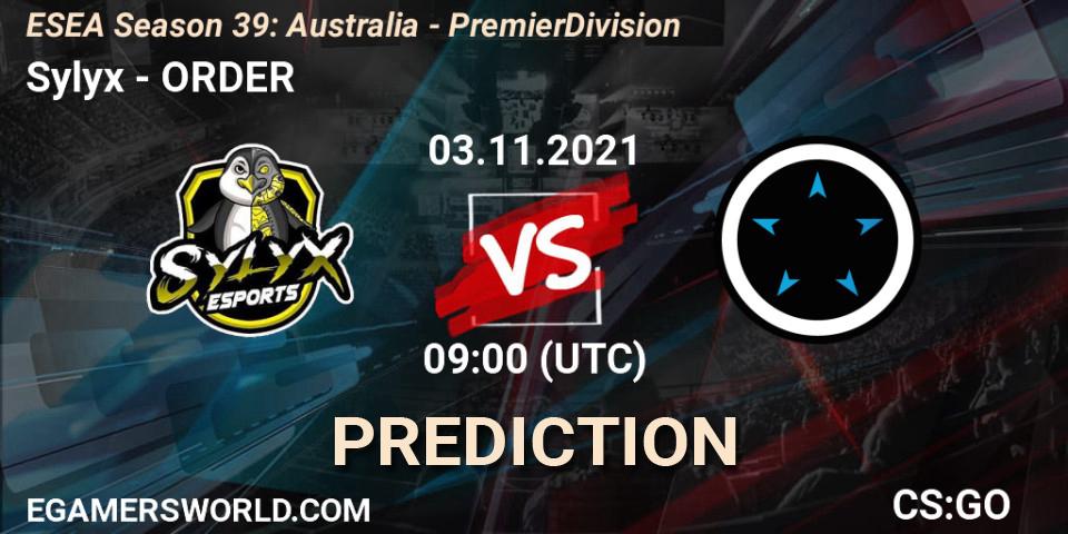 Prognoza Sylyx - ORDER. 03.11.2021 at 09:00, Counter-Strike (CS2), ESEA Season 39: Australia - Premier Division