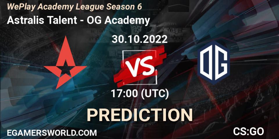 Prognoza Astralis Talent - OG Academy. 30.10.2022 at 16:30, Counter-Strike (CS2), WePlay Academy League Season 6