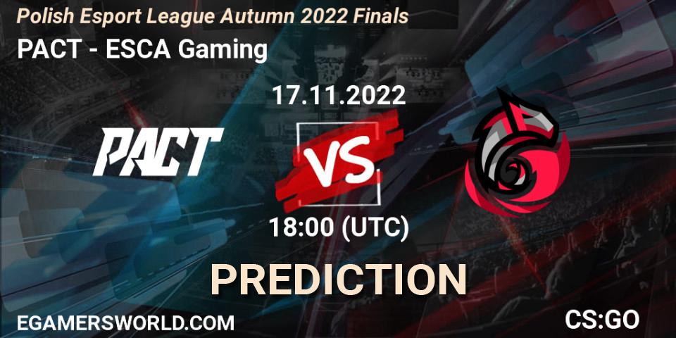 Prognoza PACT - ESCA Gaming. 17.11.2022 at 18:00, Counter-Strike (CS2), ESL Mistrzostwa Polski Autumn 2022