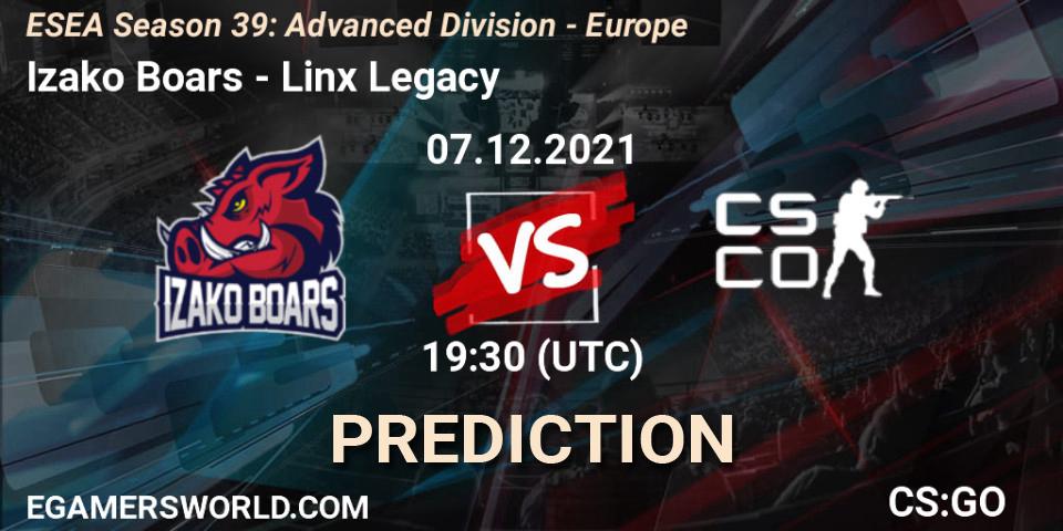 Prognoza Izako Boars - Linx Legacy eSport. 07.12.21, CS2 (CS:GO), ESEA Season 39: Advanced Division - Europe