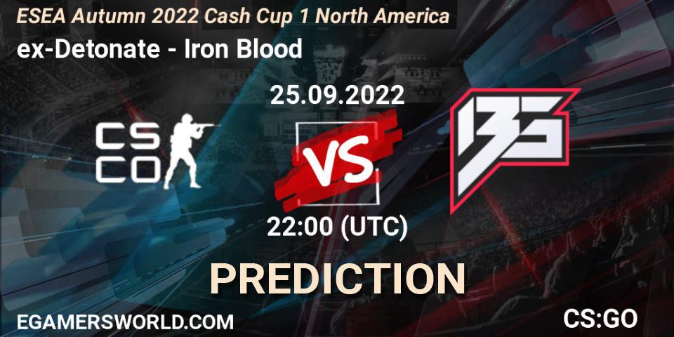 Prognoza ex-Detonate - Iron Blood. 25.09.2022 at 22:00, Counter-Strike (CS2), ESEA Autumn 2022 Cash Cup 1 North America