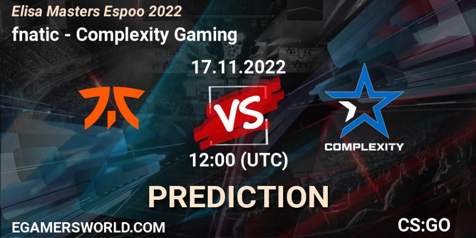 Prognoza fnatic - Complexity Gaming. 17.11.2022 at 12:20, Counter-Strike (CS2), Elisa Masters Espoo 2022