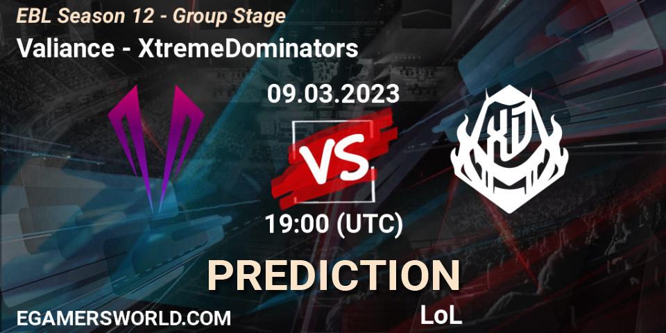 Prognoza Valiance - XtremeDominators. 09.03.23, LoL, EBL Season 12 - Group Stage