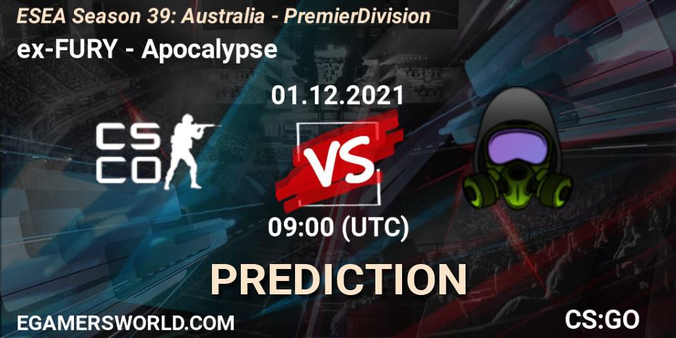 Prognoza ex-FURY - Apocalypse. 07.12.2021 at 09:00, Counter-Strike (CS2), ESEA Season 39: Australia - Premier Division