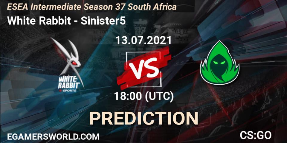 Prognoza White Rabbit - Sinister5. 13.07.2021 at 18:00, Counter-Strike (CS2), ESEA Season 37: Intermediate Division - South Africa