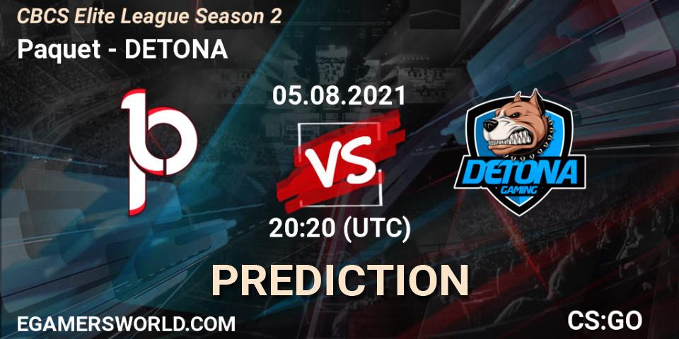 Prognoza Paquetá - DETONA. 05.08.2021 at 20:20, Counter-Strike (CS2), CBCS Elite League Season 2