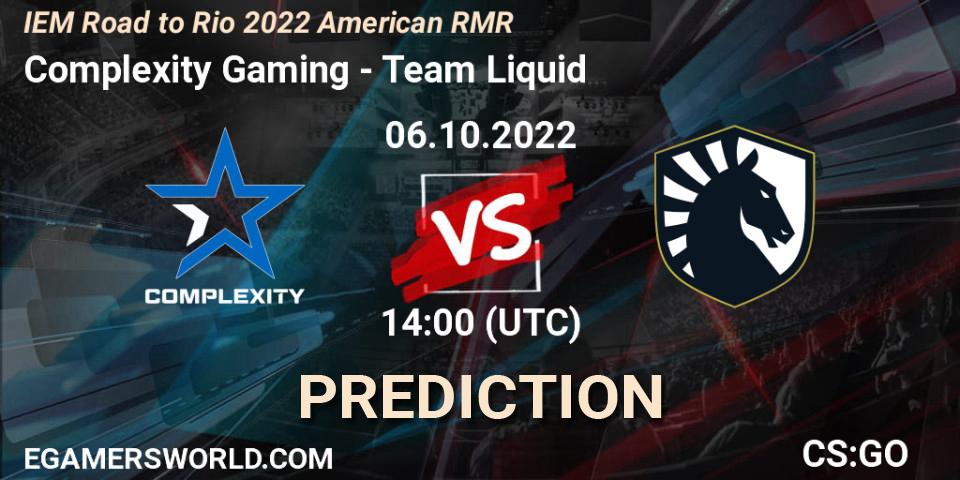 Prognoza Complexity Gaming - Team Liquid. 06.10.2022 at 14:15, Counter-Strike (CS2), IEM Road to Rio 2022 American RMR