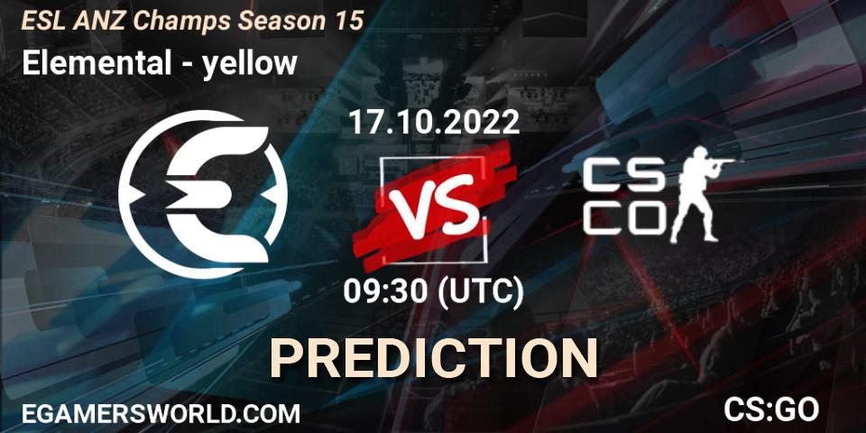 Prognoza Elemental - yellow. 17.10.2022 at 09:30, Counter-Strike (CS2), ESL ANZ Champs Season 15