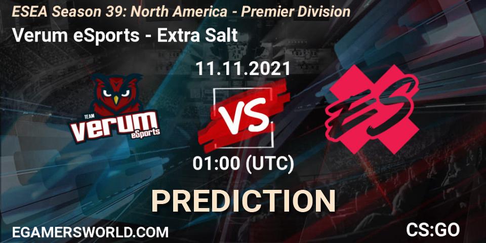Prognoza Verum eSports - Extra Salt. 11.11.2021 at 01:00, Counter-Strike (CS2), ESEA Season 39: North America - Premier Division