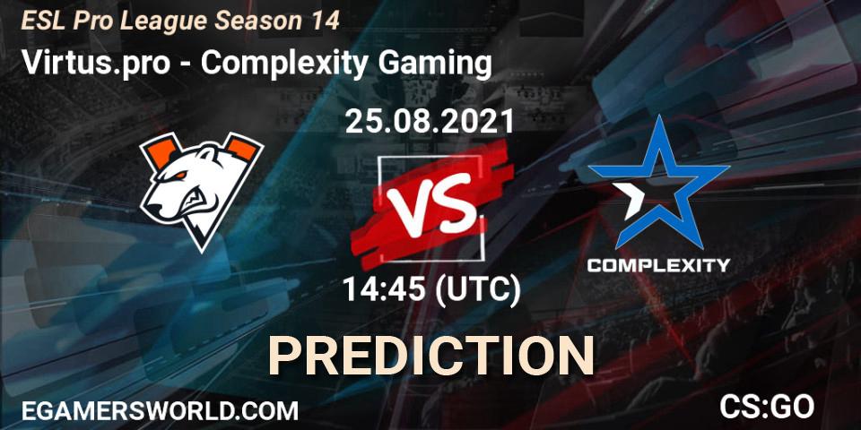 Prognoza Virtus.pro - Complexity Gaming. 25.08.2021 at 16:05, Counter-Strike (CS2), ESL Pro League Season 14