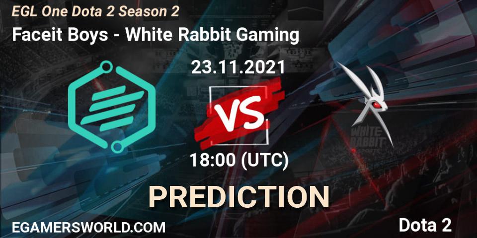 Prognoza Faceit Boys - White Rabbit Gaming. 23.11.2021 at 18:08, Dota 2, EGL One Dota 2 Season 2