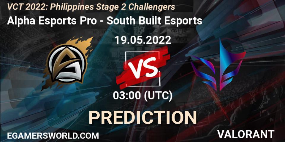 Prognoza Alpha Esports Pro - South Built Esports. 19.05.2022 at 03:00, VALORANT, VCT 2022: Philippines Stage 2 Challengers