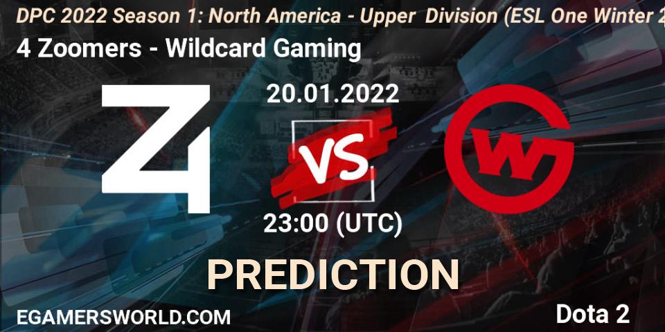 Prognoza 4 Zoomers - Wildcard Gaming. 20.01.2022 at 22:55, Dota 2, DPC 2022 Season 1: North America - Upper Division (ESL One Winter 2021)