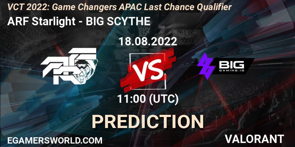 Prognoza ARF Starlight - BIG SCYTHE. 18.08.2022 at 13:30, VALORANT, VCT 2022: Game Changers APAC Last Chance Qualifier