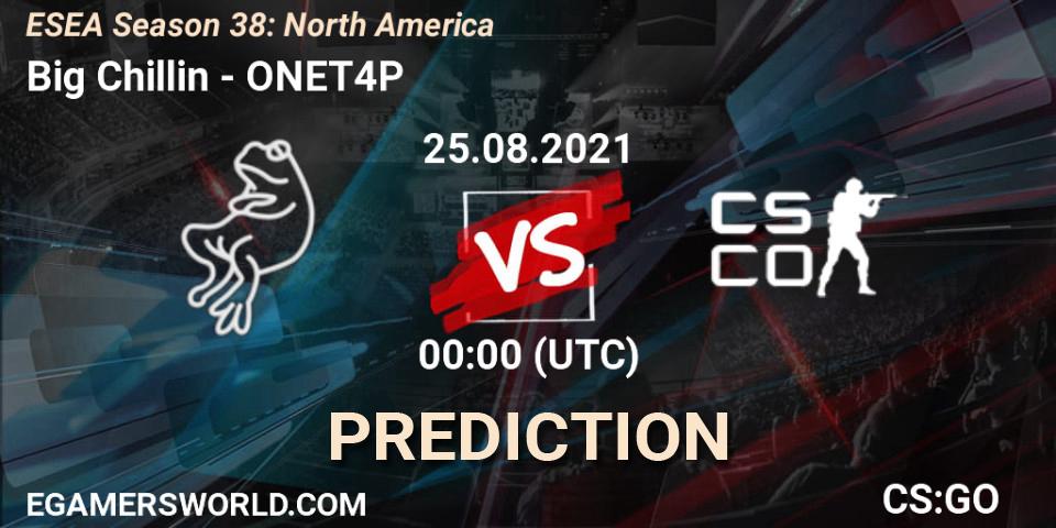Prognoza Big Chillin - ONET4P. 25.08.2021 at 00:00, Counter-Strike (CS2), ESEA Season 38: North America 