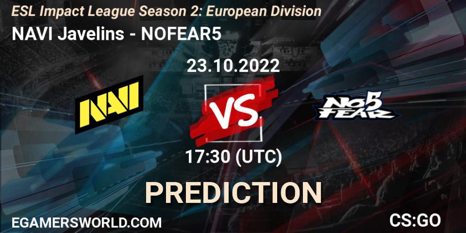 Prognoza NAVI Javelins - NOFEAR5. 23.10.22, CS2 (CS:GO), ESL Impact League Season 2: European Division