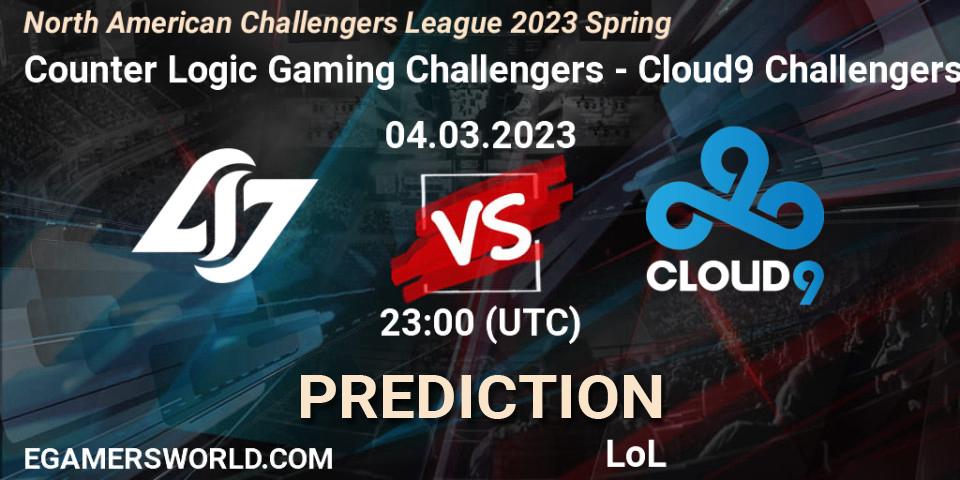 Prognoza Counter Logic Gaming Challengers - Cloud9 Challengers. 04.03.23, LoL, NACL 2023 Spring - Group Stage