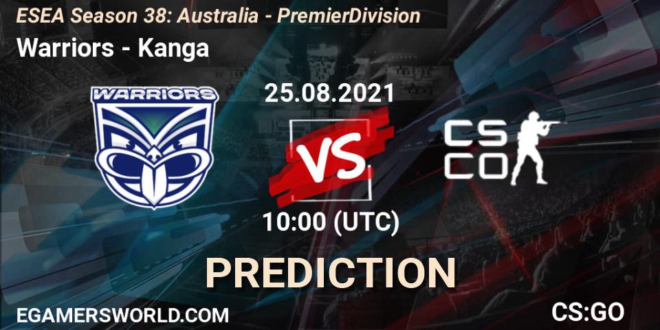 Prognoza Warriors - Kanga. 25.08.2021 at 10:00, Counter-Strike (CS2), ESEA Season 38: Australia - Premier Division