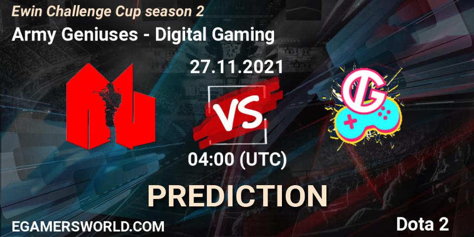Prognoza Army Geniuses - Digital Gaming. 27.11.2021 at 04:13, Dota 2, Ewin Challenge Cup season 2